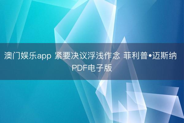 澳门娱乐app 紧要决议浮浅作念 菲利普•迈斯纳 PDF电子版