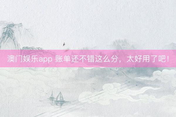 澳门娱乐app 账单还不错这么分，太好用了吧！