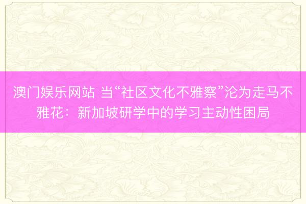 澳门娱乐网站 当“社区文化不雅察”沦为走马不雅花：新加坡研学中的学习主动性困局