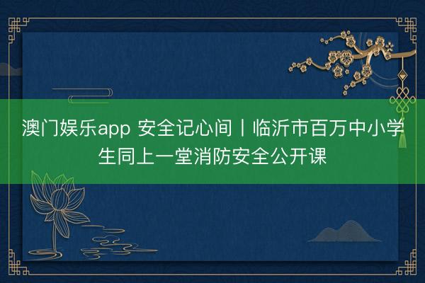 澳门娱乐app 安全记心间丨临沂市百万中小学生同上一堂消防安全公开课