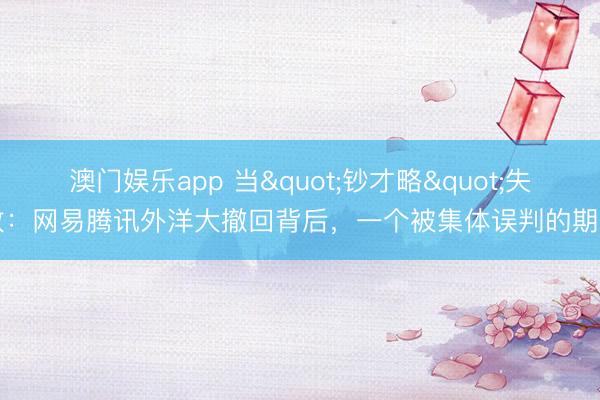 澳门娱乐app 当"钞才略"失效：网易腾讯外洋大撤回背后，一个被集体误判的期间