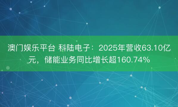 澳门娱乐平台 科陆电子：2025年营收63.10亿元，储能业务同比增长超160.74%