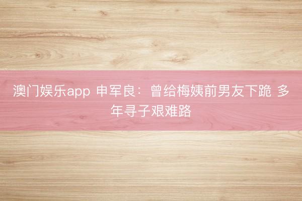 澳门娱乐app 申军良：曾给梅姨前男友下跪 多年寻子艰难路