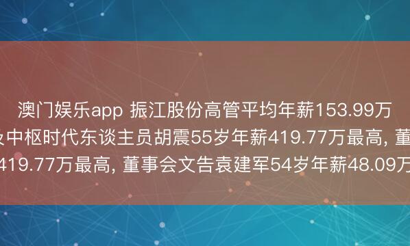 澳门娱乐app 振江股份高管平均年薪153.99万: 董事长、非安祥董事及中枢时代东谈主员胡震55岁年薪419.77万最高, 董事会文告袁建军54岁年薪48.09万最低
