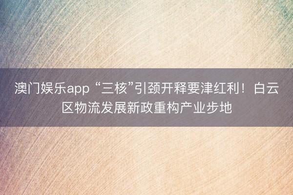 澳门娱乐app “三核”引颈开释要津红利！白云区物流发展新政重构产业步地