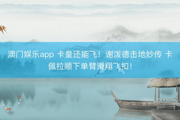 澳门娱乐app 卡皇还能飞！谢泼德击地妙传 卡佩拉顺下单臂滑翔飞扣！