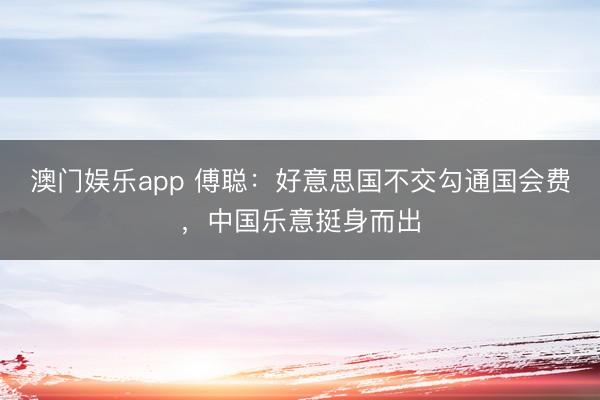 澳门娱乐app 傅聪：好意思国不交勾通国会费，中国乐意挺身而出