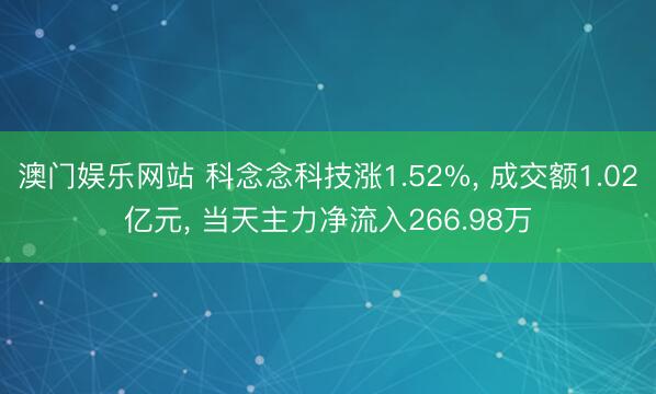 澳门娱乐网站 科念念科技涨1.52%， 成交额1.02亿元， 当天主力净流入266.98万