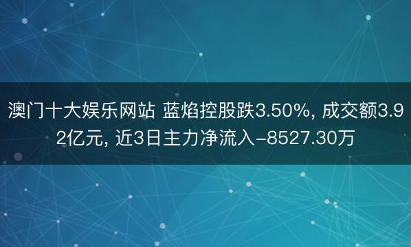 澳门十大娱乐网站 蓝焰控股跌3.50%， 成交额3.92亿元， 近3日主力净流入-8527.30万